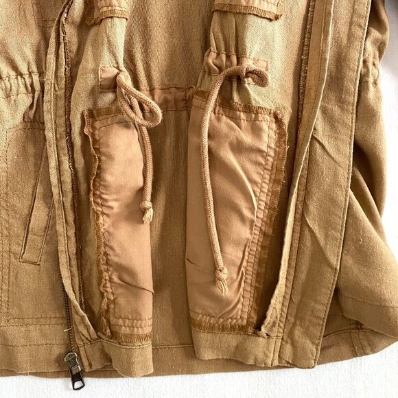Old Navy tan linen blend utility jacket Women's Small lightweight pockets preppy - Picture 7 of 8